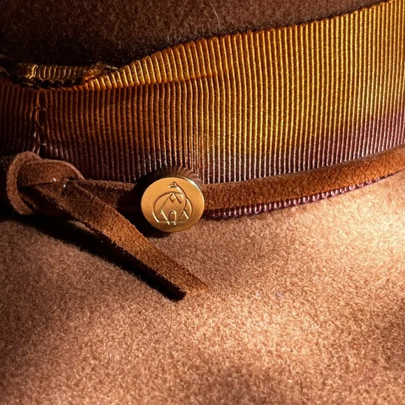 Freya Brown Fedora Hat with Ribbon & Feather Accent 100% Wool display picture 2